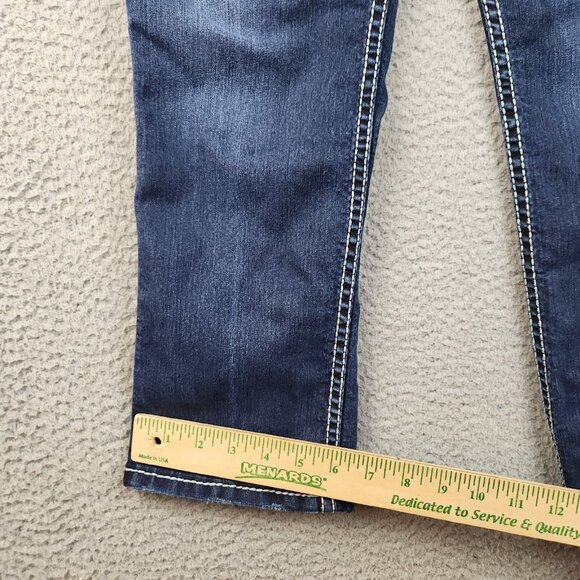 Silver Jeans Women's 31 Frances Mid Capri Stretch Low Rise Whiskered Blue Denim - Picture 5 of 11